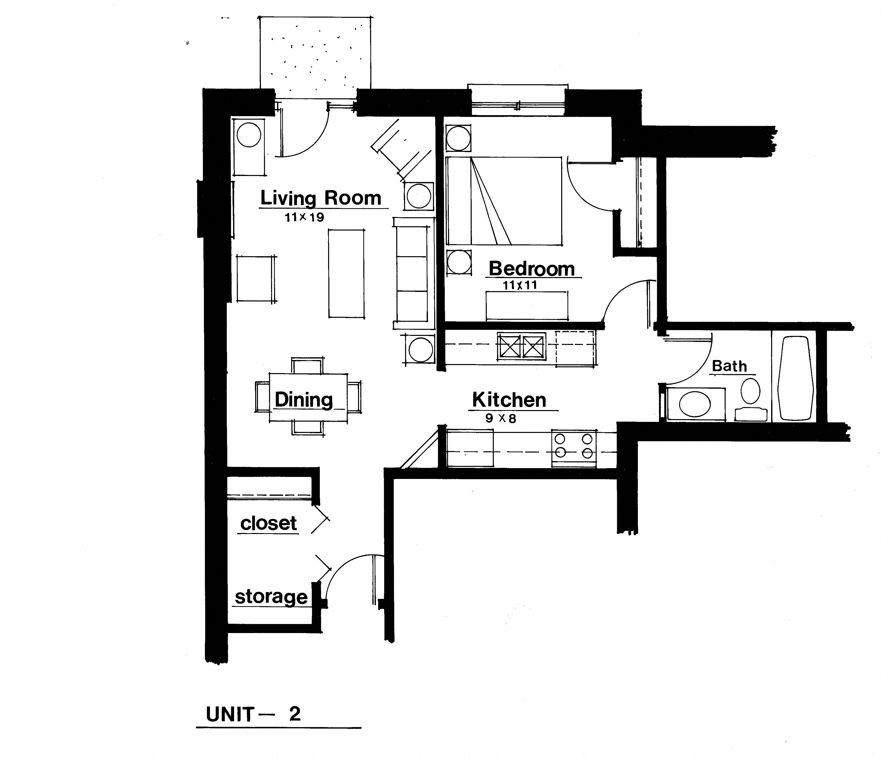 Floor plan for 1 bed, 1 bath, 615 sqft